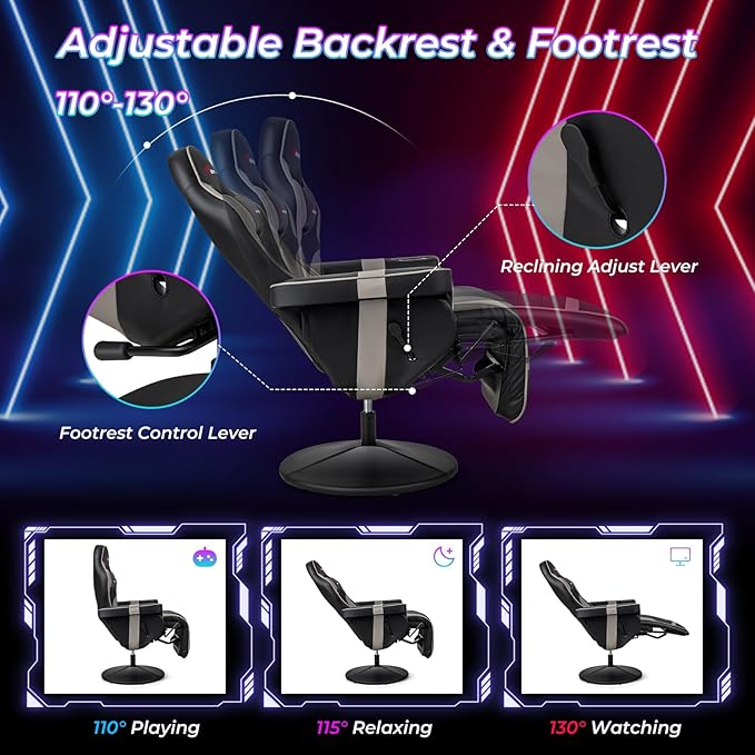 Goplus Gaming Chair Height Adjustable Massage Video Game Chair with Retractable Footrest Cup Holder Headrest Swivel Office Chair Racing Style Swivel Gamer Chair