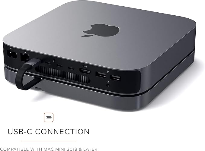 Satechi USB C Hub Type-C Aluminum Stand &amp Hub USB-C Data Port Micro/SD Card Readers USB 3.0 &amp Headphone Jack Port for Mac mini M2/M1 (Not Compatible with M4) - Space Gray