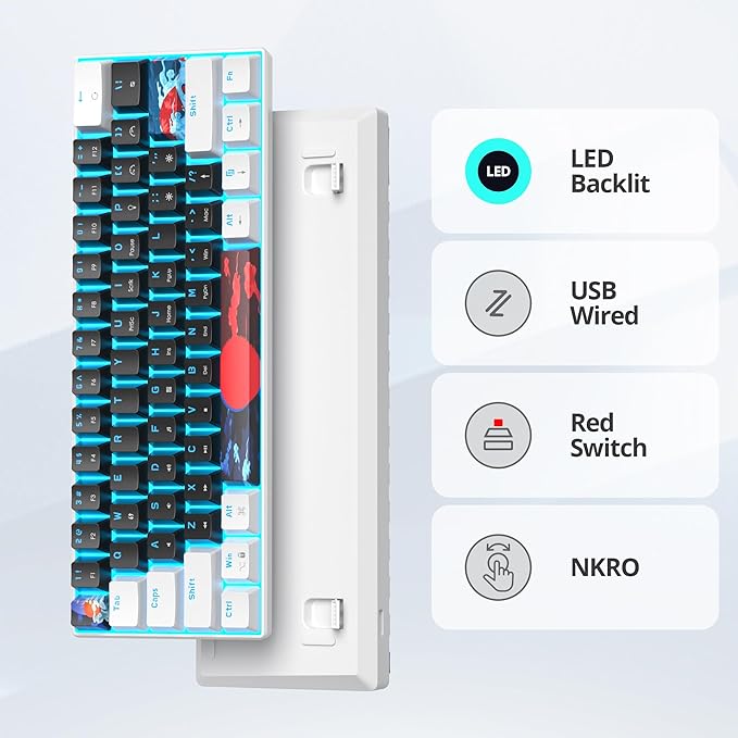 60 Percent Gaming Keyboard 61 Keys Mechanical Keyboard Ultra Compact Wird Keyboard LED Backlit with Red Switch for PC Laptop Gamer(61 Black)