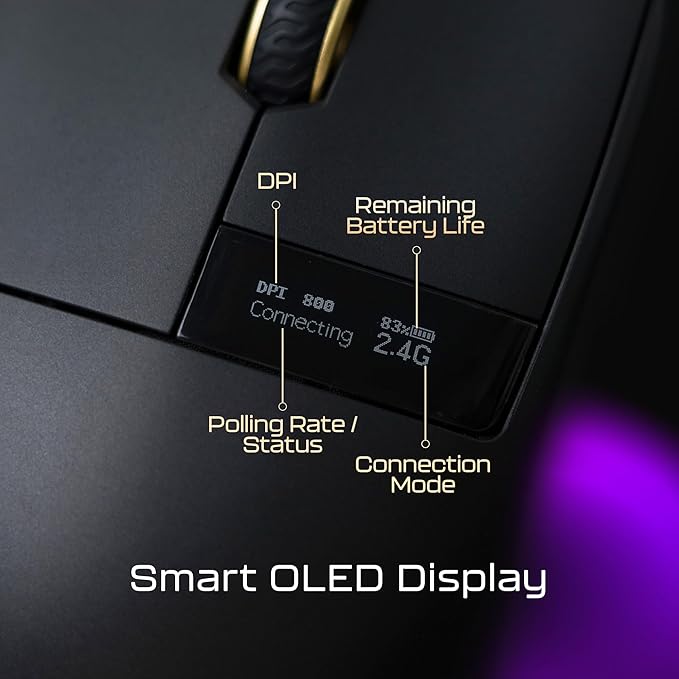 Chilkey Wireless Mouse Glacier LW 8K L Gaming Mouse with LCD Screen 8K Polling Rate 30000 DPI Optical Tracking 750 IPS Bluetooth/2.4GHz/USB-C 47g Ultra-Lightweight 100 Million Clicks