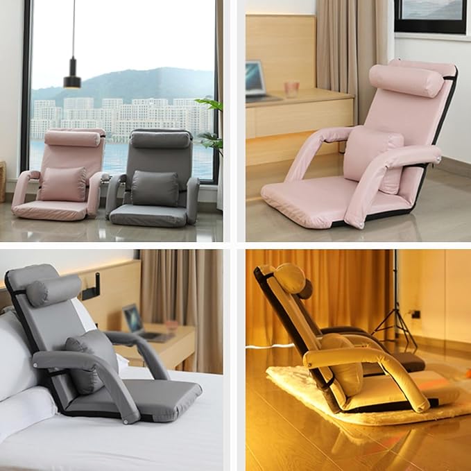 Floor Chair 6-Speed Adjustment Foldable Floor Chair Padded Gaming Sofa with Backrest for Living Room Bedroom No Assembly Required(Beige)