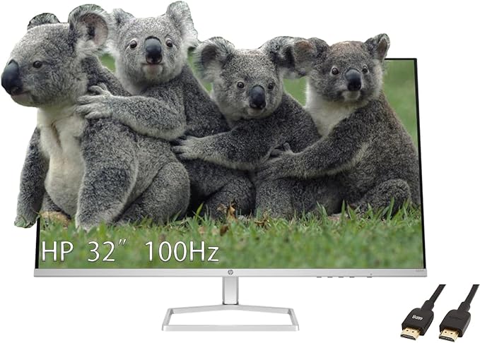 HP 32 Inch Full HD(1920X1080) VA Panel Monitor Anti-Glare Display 100Hz Refresh Rate 7 MS Response Time 2 x HDMI 1.4 1 x VGA 16:9 Aspect Ratio Silver with 5ave HDMI Cable