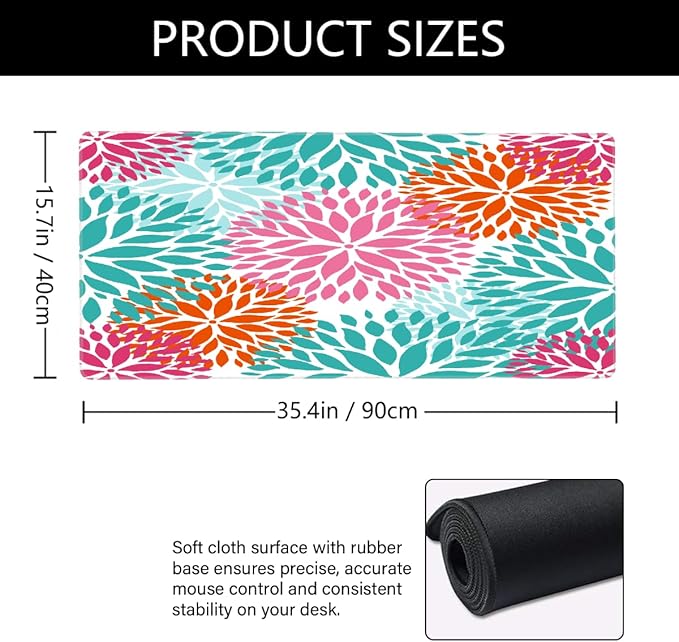 Abstract Art Flower Large Mouse Pad Gaming Mousepad Desk Mat for Desktop Computer Keyboard Waterproof Mouse Mat Desk Pad with Non-Slip Base for Game School Office Home 35.4 x 15.7