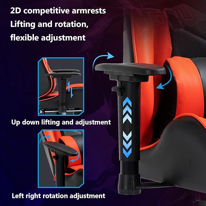 Gaming Chair Computer Chair with Footrest and Lumbar Support Height Adjustable Office Chair High-back Ergonomic Video Game Chairs with Swivel Seat and Headrest for Office Or GamingOne Size Black