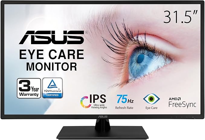 ASUS 32 Inch 1080P Monitor (VA329HE) - Full HD IPS 75Hz Adaptive-Sync Eye Care Low Blue Light Flicker Free HDMI VGA Wall Mountable Tilt Adjustable Black