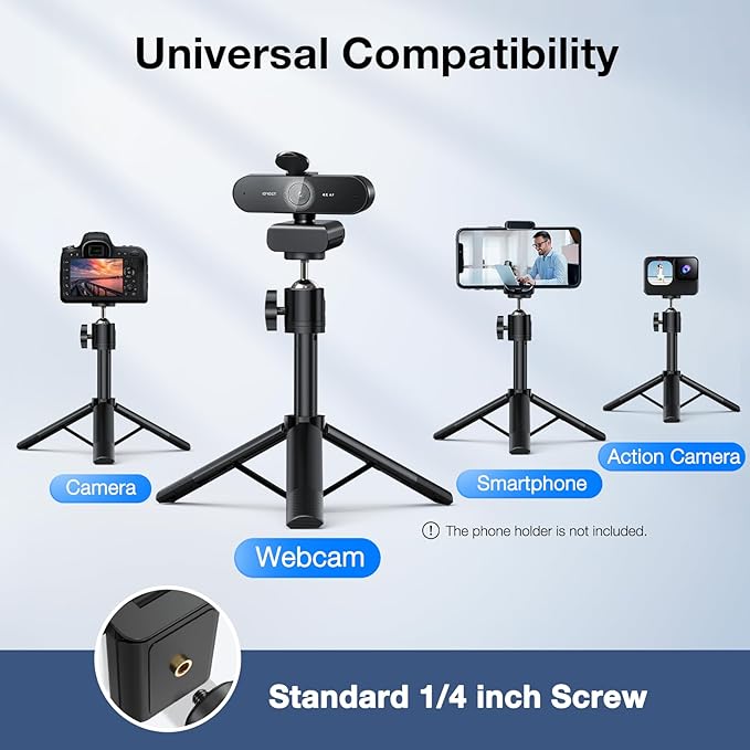EMEET NOVA 4K Webcam with Tripod - 4K UHD PDAF Autofocus Adjustable Heights with 360° Swivel Head 2 Noise-Cancelling Mics USB Plug&ampPlay Privacy Cover Ideal for Online Meetings&ampLive Strea