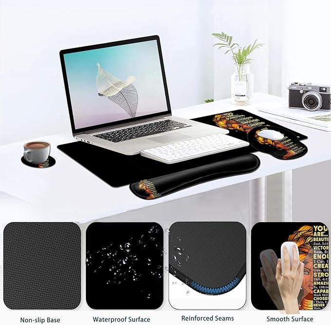 Large Mouse Pad Ergonomic Mouse Pad with Wrist Rest and Keyboard Wrist Rest 4 in 1 Set 31.5 x11.8 inch Extended Desk Pad for Home Office African American Black Queen Women XXL Gaming Mouse Mat