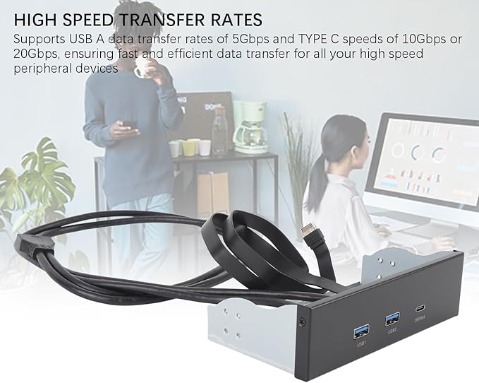 5.25 Inch Front Panel USB Hub Internal USB Hub with 5Gbps USB A and 20Gbps Type C Header 19 Pin Optical Drive Extension Panel for PC Case Desktop Expansion