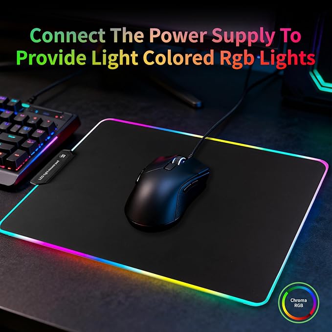 RGB Glass Mouse Pad for Gaming Professional Esport Ultra Smooth Mouse Mat Dimmable Border Lighting Color Mousepad with Stable Rubber Base Speed Control for Games and Office (Black 13.8 x 10.2)