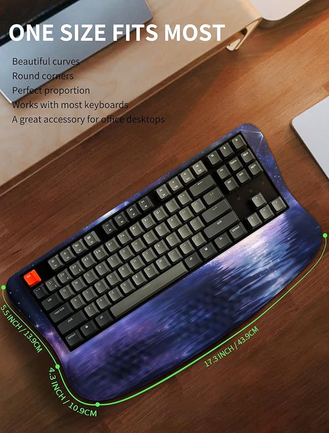 Ergonomic Wave Wrist Rest with Keyboard Stand Cushioned Palm Rest Comfortable Integrated Memory Foam for Natural Typing and Relieve Wrist Pain Moon and Starry Sky