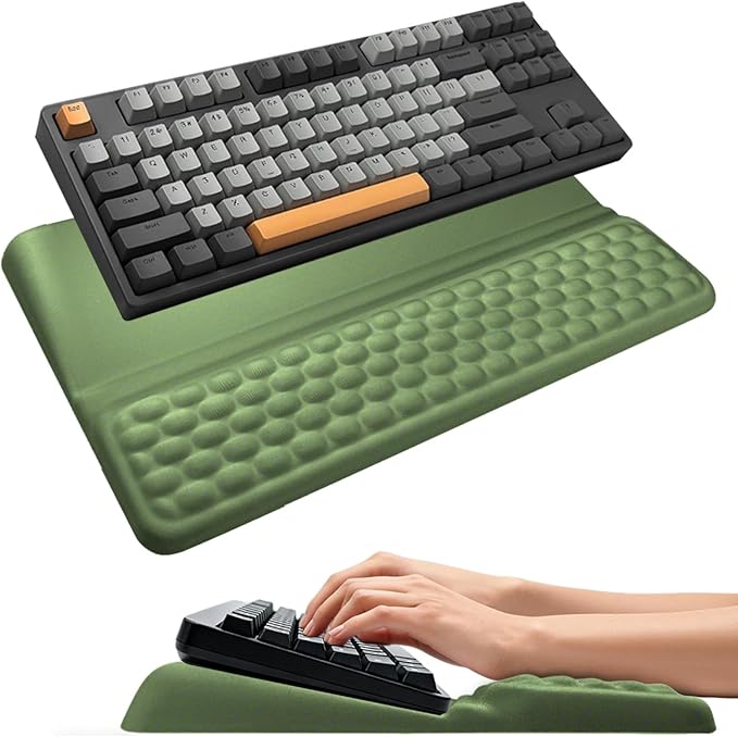 Wrist Rest with Keyboard Stand Computer Wrist Support Pad Ergonomic Keyboard Riser Hand Rest Soft Memory Foam Cushion Holder Gaming Typing Desk Accessories for Office Home School（Green）