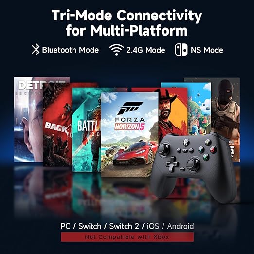 AceGamer Pluto 2.4G Wireless Bluetooth Controller for PC/Switch/Switch 2/iOS/Android/SteamTMR JoysticksHall Effect Triggers4-Motors Vibration1000Hz Polling RateForce-balanced Lever BumpersPragra