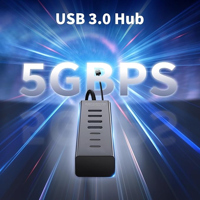 4Ft 7-Port USB Hub 3.0 for Desktop 4 USB-A &amp 3 USB-C Ports Aluminium 5Gbps USB Extender Hub USB Splitter USB Hub Long Cable for Desktop PC Flash Drive Mobile HDD SSD Windows/XPS