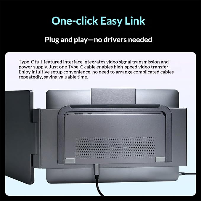 14inch Portable External Monitor 1920x1080 Resolution USB C HDTV Connectivities Adjustable Stand for Laptop Screen Exten