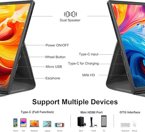 10.5inch Portable Monitor 1920x1280P FHD IPS Screen USB-C Laptop Second External for LaptopPCMac PhonePSSwichIPS Ultra-Thin Zero Frame Gaming Monitor/Premium Smart Cover