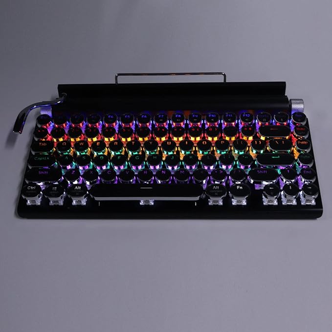 Sanpyl Retro Typewriter Keyboard 83 Keys Vintage Bluetooth Mechanical Keyboard with LED Backlit Blue Gaming Keyboards for Desktop PC Laptop (Black)