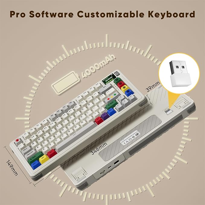 X BOYI C75Pro Retro Gaming Keyboard75&amp Hot Swap Gasket-Mounted Wireless Bluetooth 5.0/2.4G Type-C Wired Custom RGB TKL Mechanical Keyboard with Screen&ampKnob for PC/Mac Gamer