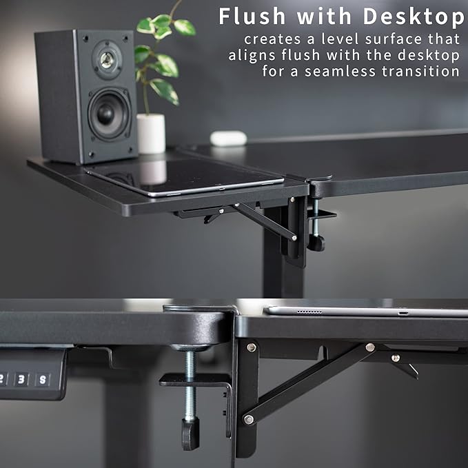 VIVO Clamp-on 24 x 12 inch (14 Including Clamps) Desk Extender Wrist Support Foldable Keyboard Tray Table Mount for Sit Stand Desks Black DESK-EXT24.