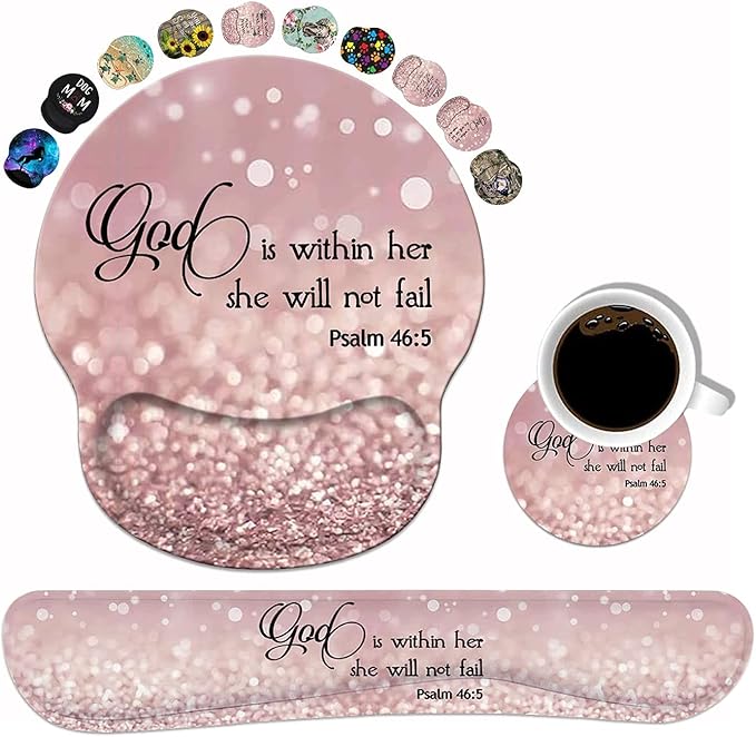 Keyboard Wrist Rest and Mouse Wrist Rest Pad Set with Coasters Non-Slip Rubber Base Ergonomic Gaming Mousepad for Home Office Working Studying Easy Typing &amp Pain Relief Quote Bible Verse Psalm 4