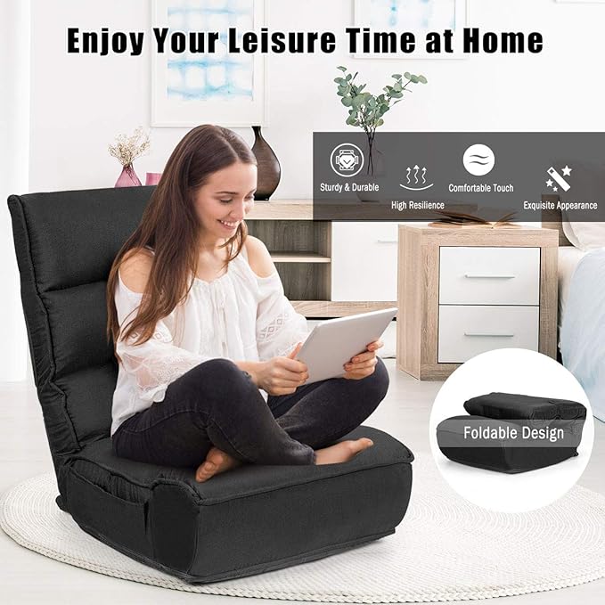 ARLIME 4-Position Adjustable Floor Chair Armless Gaming Chair w/Back Support &amp Soft Cushion Memory Foam Floor Lazy Sofa for Gaming Reading Meditating (Gray)