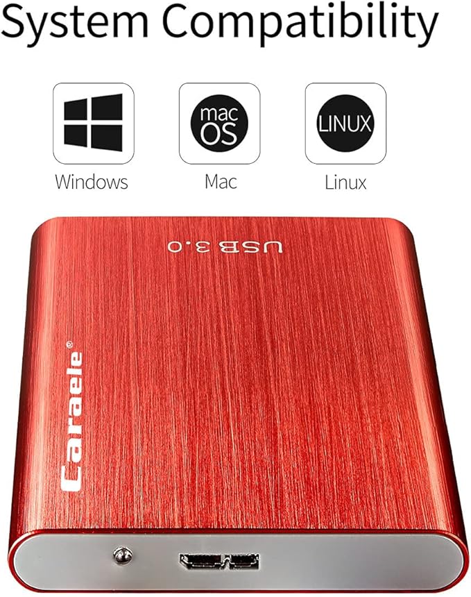 Portable SATA External Hard Drive HDD 500GB USB3.0 Ulra-Fast File Transfers (500GB Red)