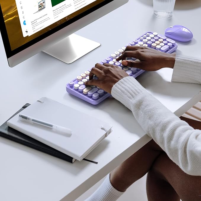 Wireless Keyboard and Mouse Combo MOWUX Colorful Computer Full Size 2.4G Plug and Play Wireless Typewriter Keyboard and Mouse Set for Windows Computer Desktop PC Notebook (Purple Colorful)