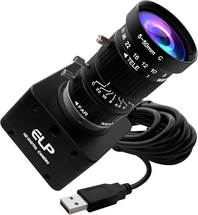 ELP Ultra HD 20MP Varifocal USB 3.0 Camera for Computer Manual Zoom 3840P USB3.0/2.0 Lightburn Cameras for Windows Linux Mac Pi 5-50mm 10X Variable Focus AR2020 High Speed 4K 30FPS Webcam for PC