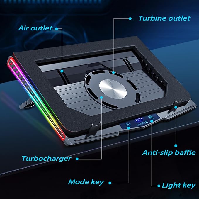 Cooling Pad for Dell Alienware m16 m17 m15 x17 x16 x15 x14 Area-51m 17 16 15 14 inch Gaming LaptopIt is a Heat Dissipation Monster with Powerful Turbo Fan Can Fast CoolingRGB Light Mode