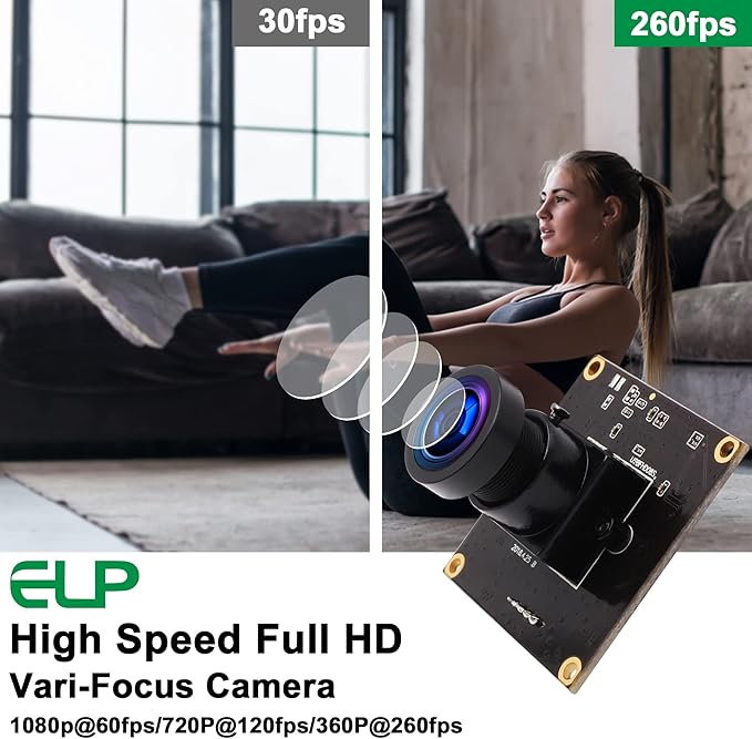 ELP USB Camera with 2.9mm Wide Angle Lens - 1080P Webcam 260FPS@360P 120FPS@720P 60FPS@1080P - Windows Mac Linux Android