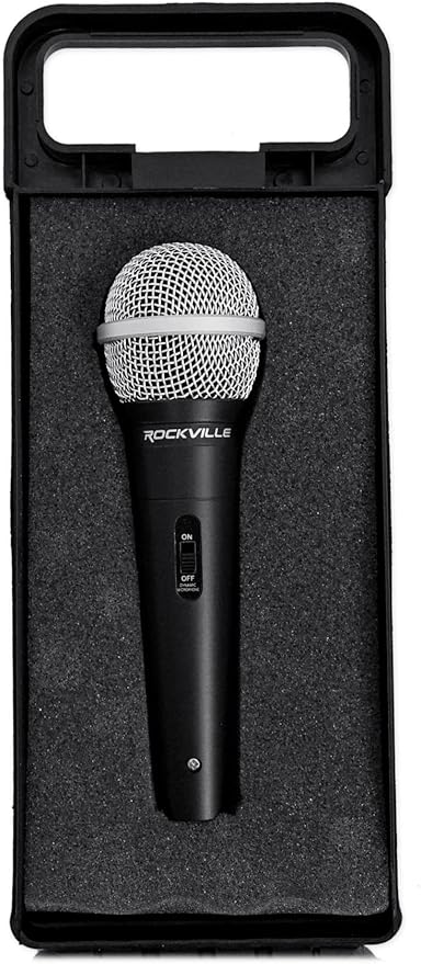 Rockville RMM-XLR Super Cardioid Dynamic Microphone 600 Ohm Metal Body On/Off Switch 10ft XLR Cable Black Finish for Live Performances and Vocals 4-Piece
