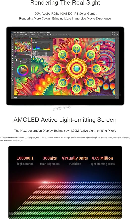 10.5inch HDMI Capacitive Touch AMOLED 2560×1600 2K Resolution with Fully Laminated Toughened Glass Panel for Raspberry Pi Jetson Nano PC Windows 11/10 / 8.1/8 / 7 CM4