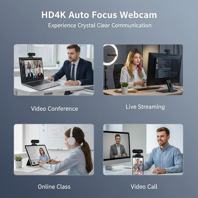 Genérico 4K Webcam for Laptop Automatic Camera with Microphone USB and Playback for Streaming/Video Calling 90° Field of View