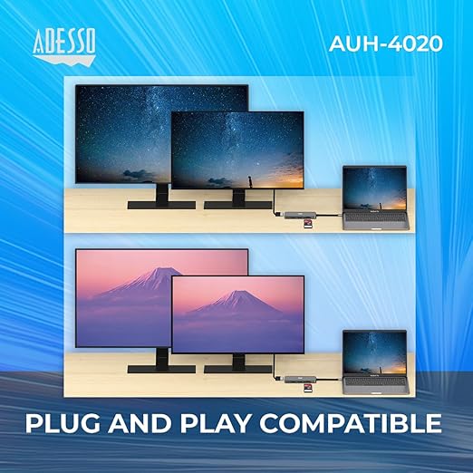 Adesso USB C Docking Station Multiport Adapter Dongle Type C Hub HDMI Support 4K@30Hz PD Charging 2*USB SD/TF Card Reader for MacBook Windows Laptop (TAA Compliant)