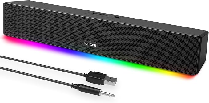 Computer Speakers 24W Bluetooth Computer Soundbar 3.5mm Aux-in Computer Speakers for Desktop Monitor Computer Sound Bar with Deep Impactful Bass Gaming Speakers for PCLaptopTablet