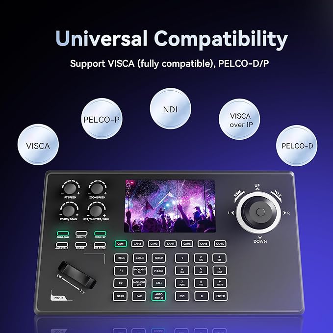Tenveo 4K PTZ Camera and Controller Bundle/Kits - 20X AI Tracking HDMI/USB/LAN(PoE) 4K PTZ Camera with NDI PTZ Controller 5-Inch LCD 4D Joystick for Church Live Streaming Conference