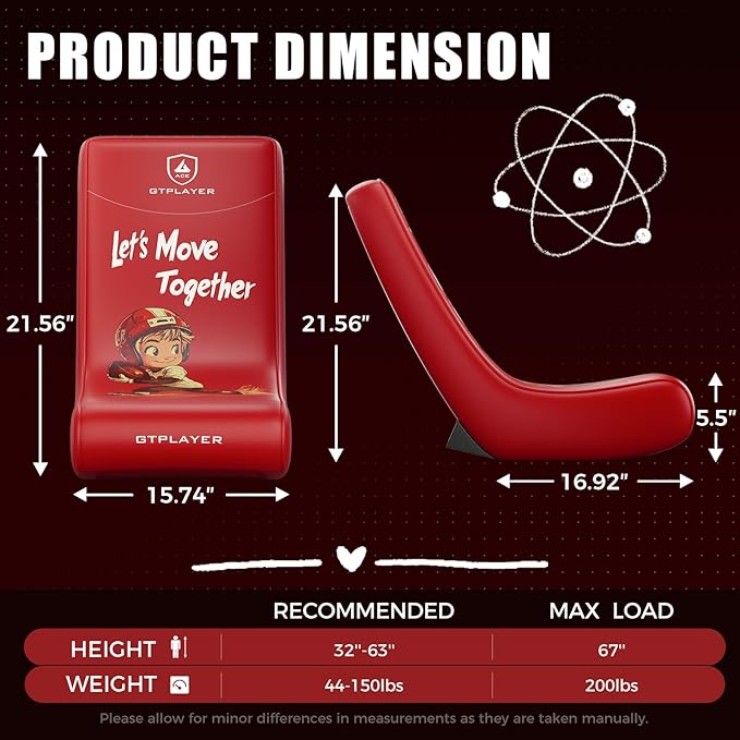 GTPLAYER Gaming Floor Rocking Chair – Rocker Floor Game Chair with Angle Limiter Stylish Patterned Design Comfortable Video Game Seat Red Football Pattern