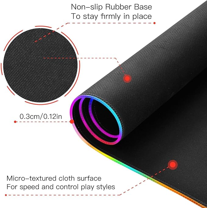 Black Mouse Pad Gaming Mousepad Non Slip Desk Mat Wireless Charging Computer Mouse Pads RGB Keyboard Mats Pad for Office Desktop Home 35.4 x 15.7 in