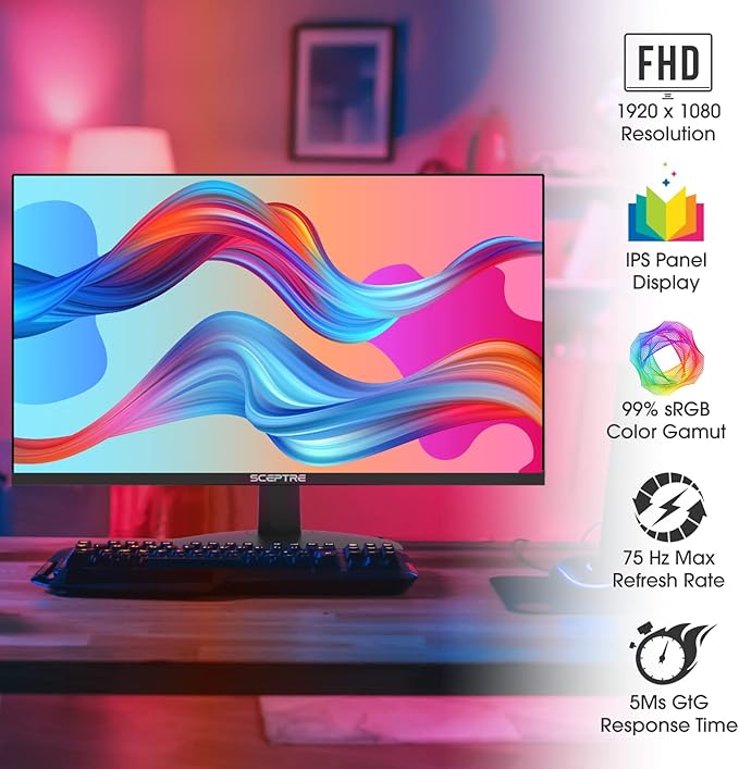 Sceptre IPS 27-Inch Business Computer Monitor 1080p 75Hz with HDMI VGA Build-in Speakers Machine Black 2020 (E275W-FPT) 27 IPS 75Hz
