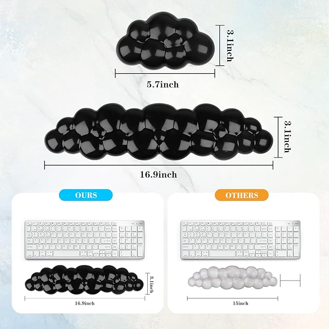 Gel Cloud Keyboard and Mouse Wrist Rest Cute Wrist Support and Arm Support Keyboard Rest for Keyboard and Mouse Typing Pain ReliefSuitable for Office/Computer/Laptop/Gaming (Transparent Black)