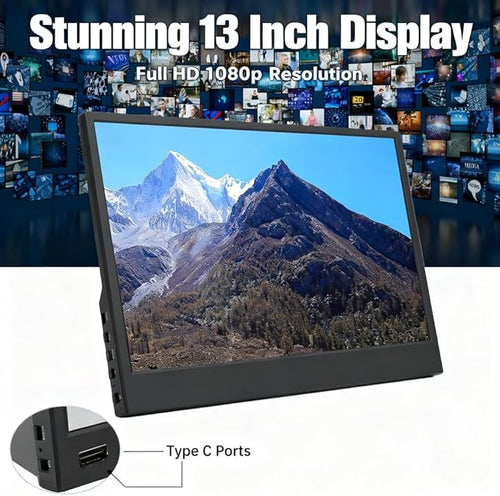 13 Inch Portable Monitor 1920x1080P IPS Full View Ultra Thin with Protective Case - HDR Technology Split Screen Support for Work and Entertainment