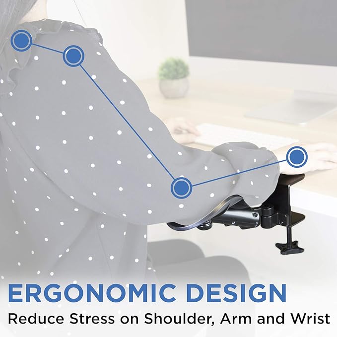 Mount-It! Adjustable Arm Rest for Desk Ergonomic Elbow &amp Forearm Support Height Adjustable Full Motion Rotating Desk Arm with Clamp-On Base for Computer &amp Keyboard Use Steel Construction (M