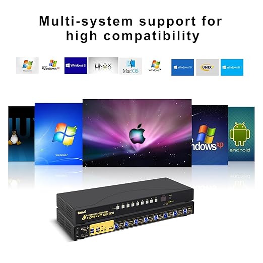 JideTech 8-Port HDMI KVM Switch 4K@60Hz with USB 3.0 Hub Audio Support Keyboard &amp Mouse Hotkey Remote Control Rack Mount 1U for Windows/Mac/Linux