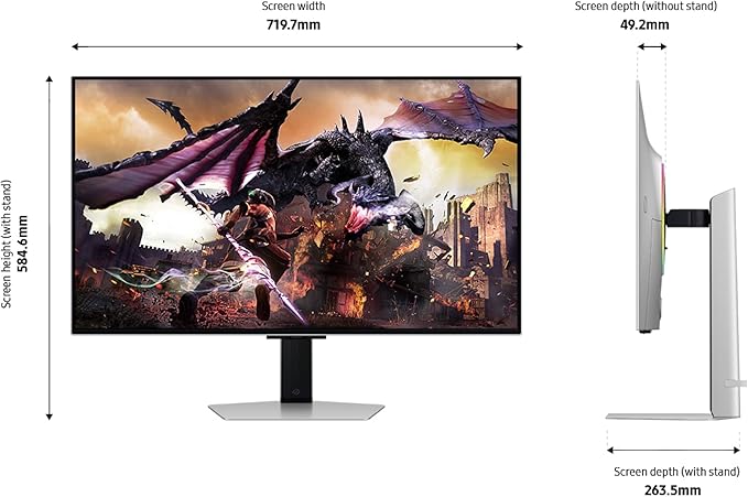 Samsung 32 Odyssey OLED G8 (G80SD) Series 4K UHD Smart Gaming Monitor w QD-OLED 240Hz 0.03ms G-Sync Compatible Glare-Free Display LS32DG800SNXZA 3 Yr Warranty (Renewed)