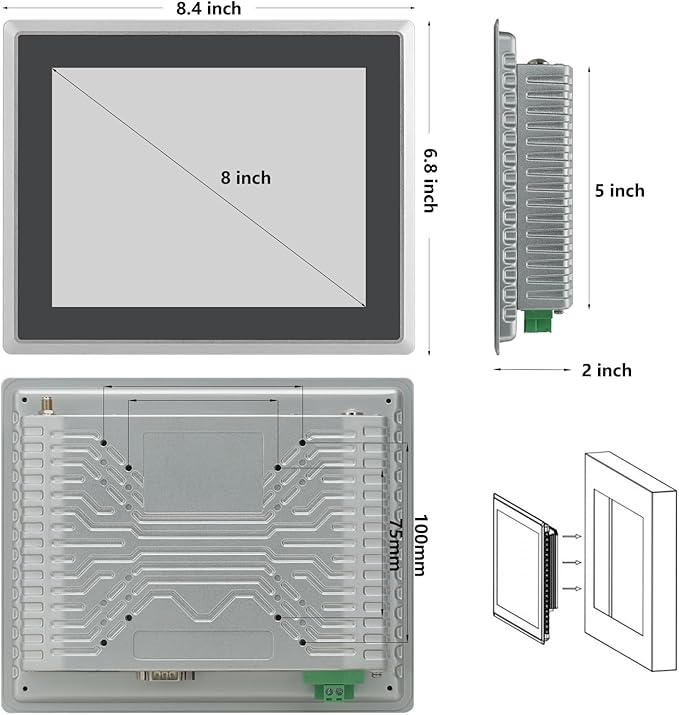 8 inch Android 11 Industrial Embedded Interactive Touchscreen Monitor Capacitive Multi-Touch Tablet with Front IP65 Monitor RAM 4G &amp ROM 32G WiFi &amp BT HD-MI-Out &amp USB Ports
