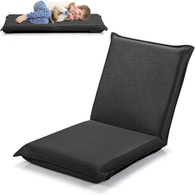 MAT EXPERT Adjustable Floor Chair 6-Position Mesh Floor Gaming Chair Folding Lazy Sofa Padded Lounger Recliner Cushioned Floor Chair with Back Support for Reading Meditating (Black)
