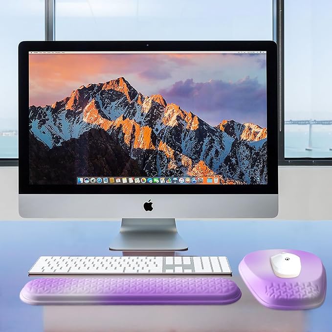 Mouse Pad with Wrist Rest Comfortable Memory Foam Wrist Rest for Computer Keyboard Ergonomic Mouse Pad Set for Easy Typing &amp Pain Relief - Gradient Purple