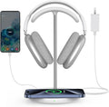 Miroddi Headphone Stand with Wireless Charger Independent USB Charging Port 5 in 1 Charging Station Headset Holder Rack for AirPods Max/Pro/4/3/2 iWatch iPhone Samsung and Desk Headphones White