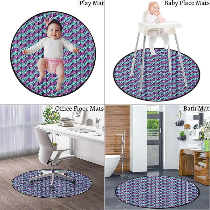 Hot Pink Round Area Rugs Non-Slip Absorbent Round Rug Soft Comfortable Throw Rugs for Living Room Bedroom Nursery Decor Geometry Artwork Stylish Futuristic Diameter 51 in