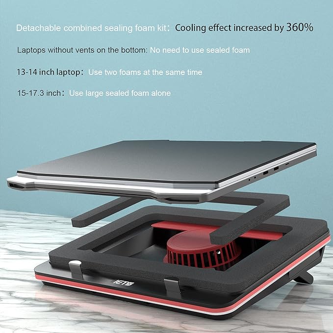 GT500 Powerful Turbo-Fan (4200 RPM) Laptop Cooling Pad with Infinitely Variable SpeedSeal Foam for Rapid Cooling Gaming LaptopDust Filter for Protect Laptop13-17.3inch Laptop Cooler
