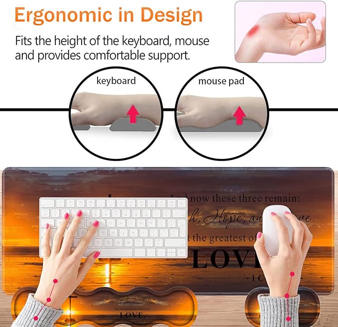 Large Gaming Mouse Pad Keyboard Wrist Rest + Mouse Wrist Pad + Coaster Combination Set Memory Sponge Non-Slip Base. Suitable for Office and Home Christian Cross